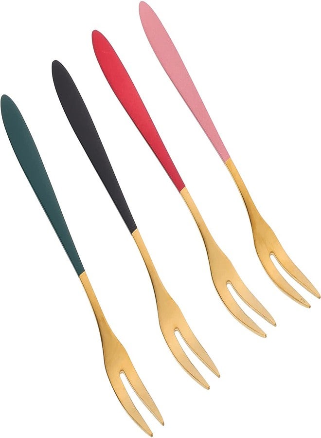 KPNG Fruit Forks Appetizer Dessert Forks Salad Forks Beautiful Colorful Stainless Steel Forks Set 2 Prong Tasting Appetizer Forks Portable Cocktail Salad Fruit Forks for Parties Travel (4) - Image 1
